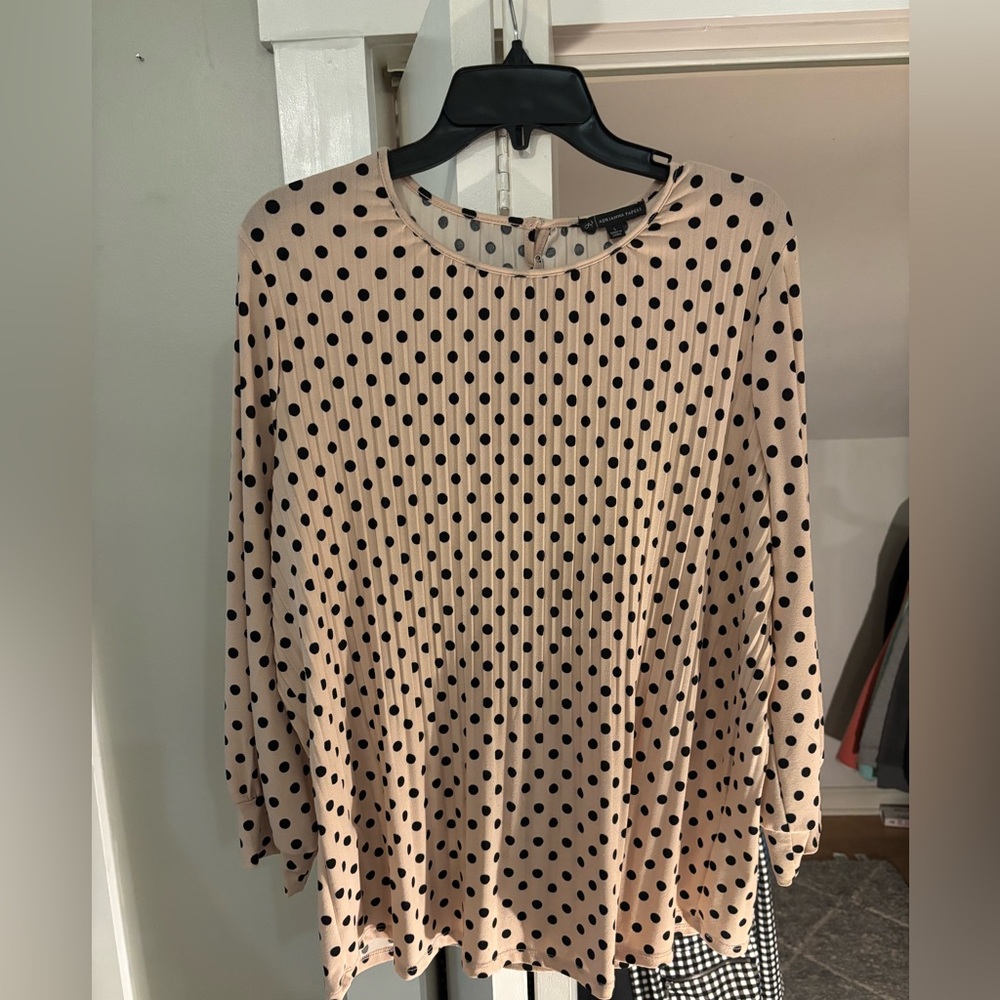 Adrianna Papell Black and Cream Polka Dot Blouse